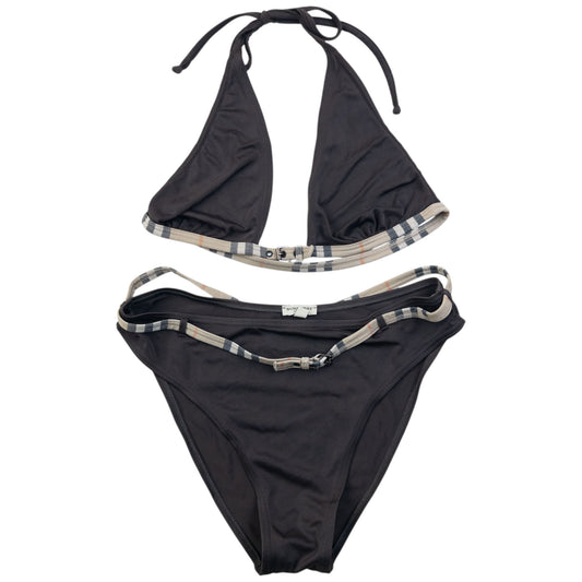 Vintage Burberry Nova Check Trim Buckle Bikini Set Womens Size M