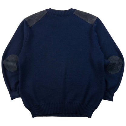 Vintage 90s Burberry Suede Patch Wool Jumper Size L