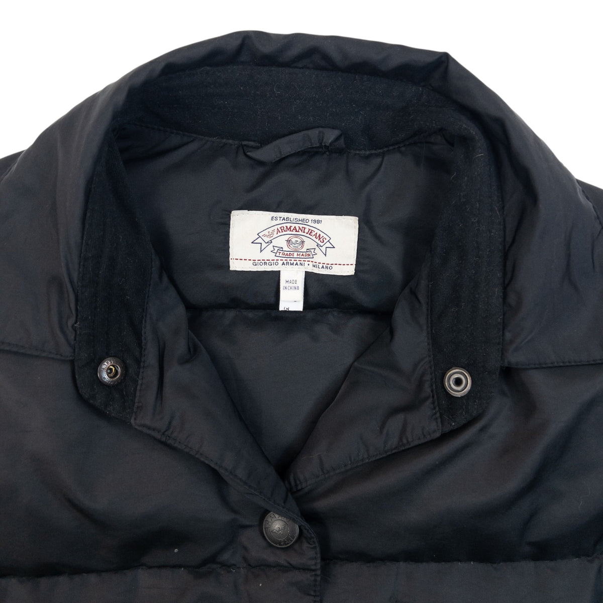 Vintage 90s Armani Jeans Button Up Puffer Jacket in black, photo 3
