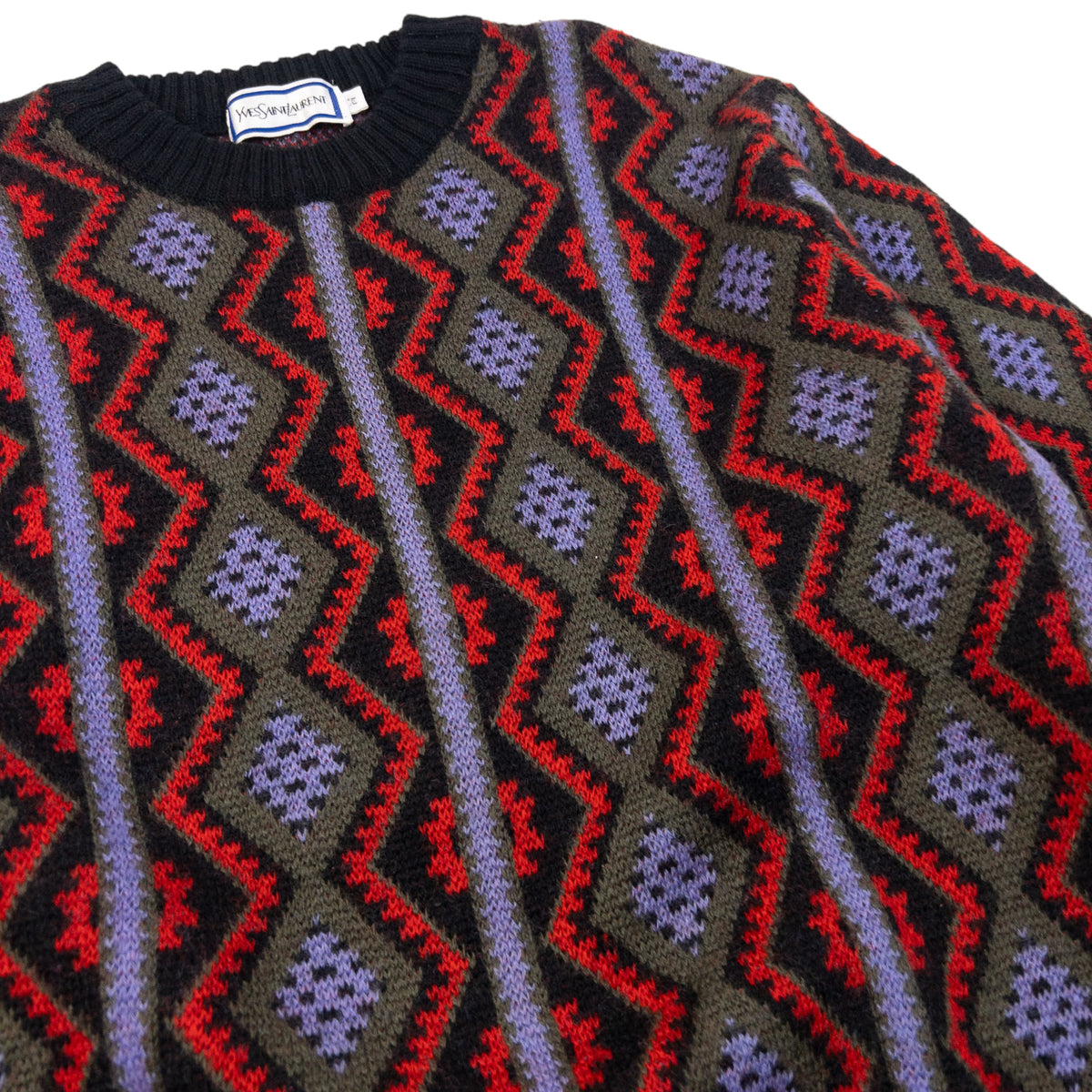 Vintage 80s YSL Yves Saint Laurent Pattern Knit Wool Jumper Size S
