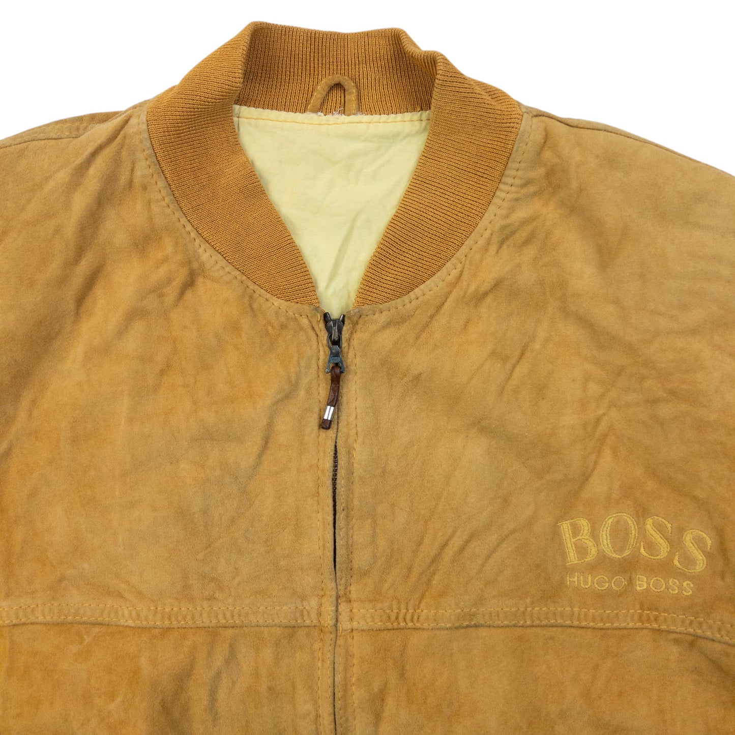 Vintage 90s Hugo Boss Zip Up Suede Bomber Jacket Size L