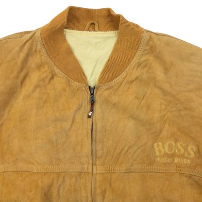 Vintage 90s Hugo Boss Zip Up Suede Bomber Jacket Size L