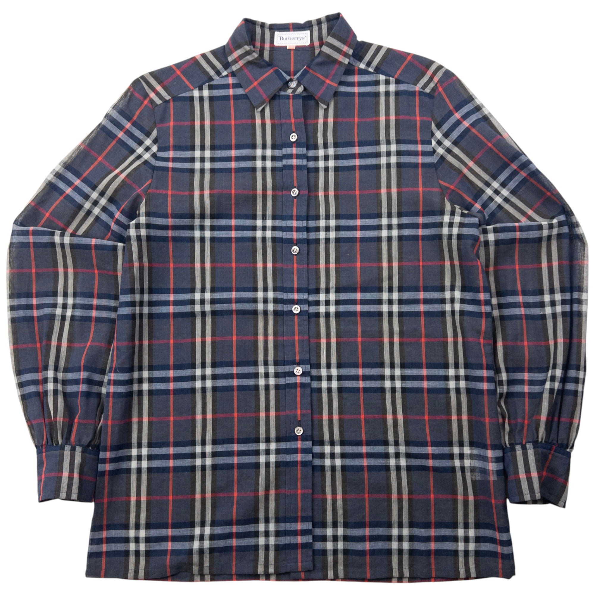 Vintage 80s Burberry Nova Check Lightweight Long Sleeve Button Up Shirt Size S