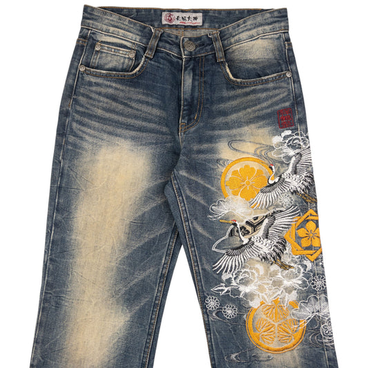Vintage J950 Embroidered Crane Japanese Denim Jeans Size W29