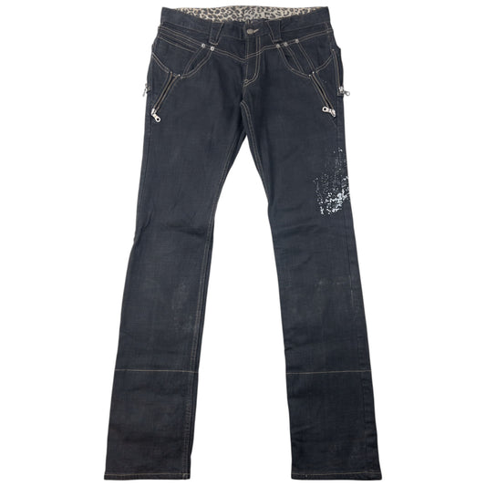 Vintage 2000s PPFM Roll Cuff Diamonte Denim Jeans Size W32
