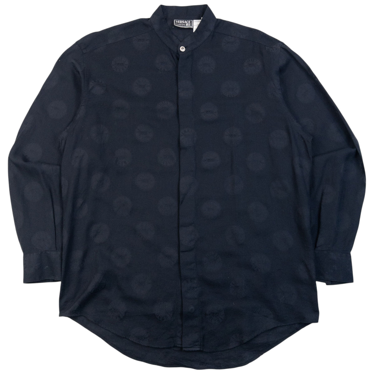 Vintage 2000s Versace Classic V2 Monogram Long Sleeve Button Up Shirt in black (cotton), woven fabric design