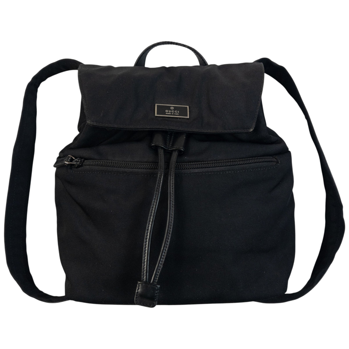 Vintage 2000s Gucci Bucket Backpack in black, drawstring closure
