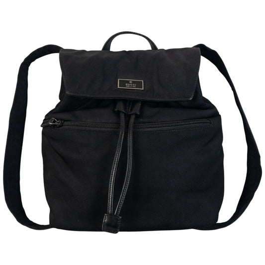 Vintage 2000s Gucci Bucket Backpack in black, drawstring closure