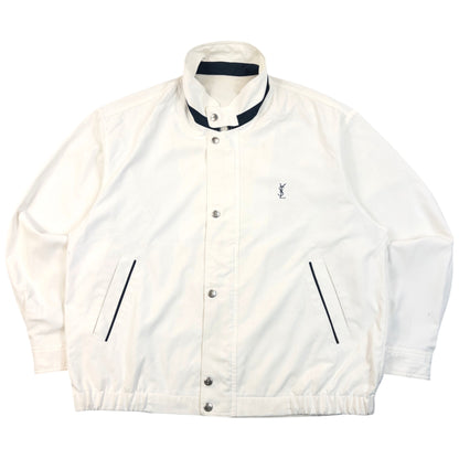 Vintage 90s YSL Yves Saint Laurent Harrington Jacket in white, embroidered logo