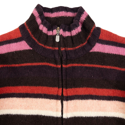 Vintage PPFM Striped Zip Up Knit Jumper Womens Size S