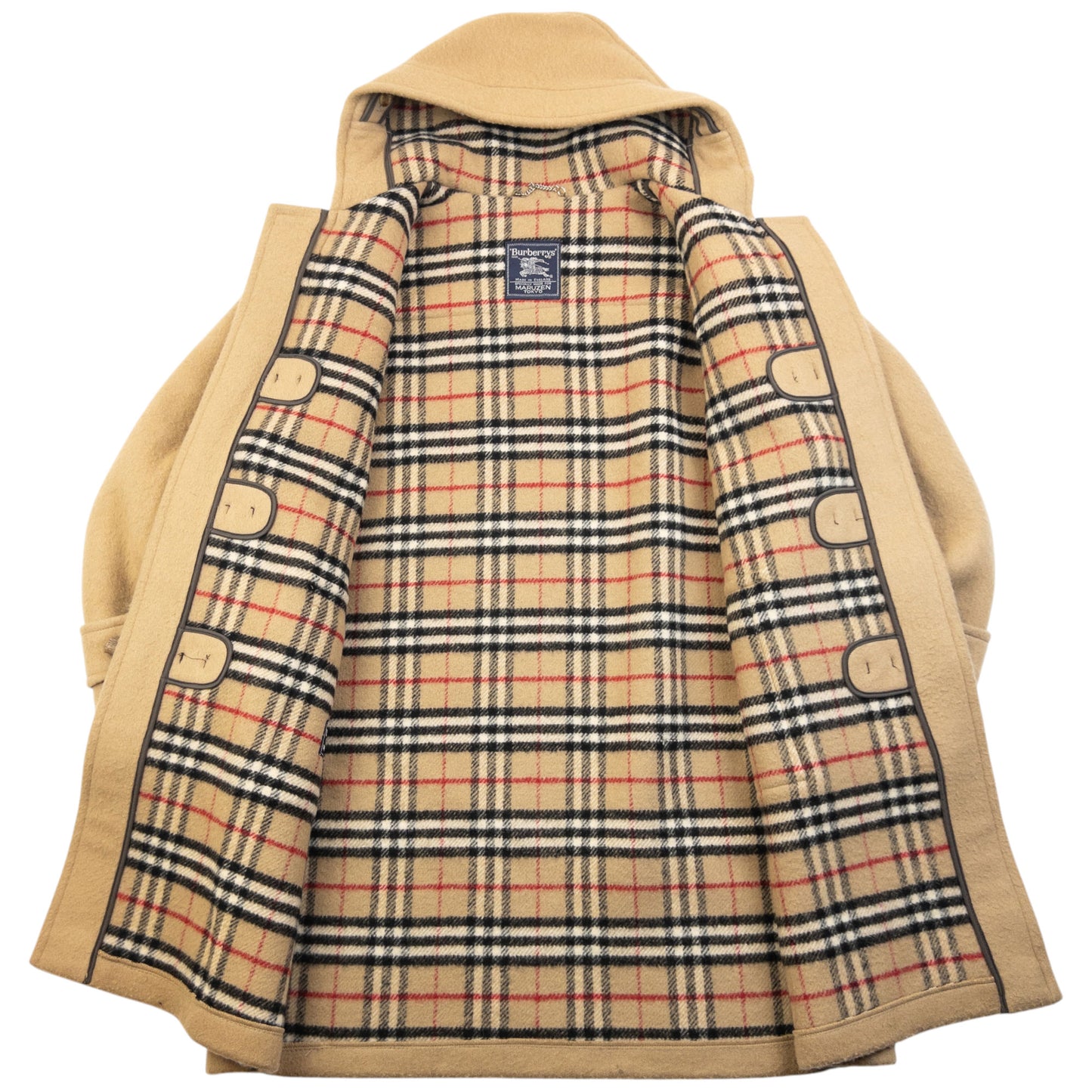 Vintage 90s Burberry Nova Check Lined Wool Duffle Jacket Size XL