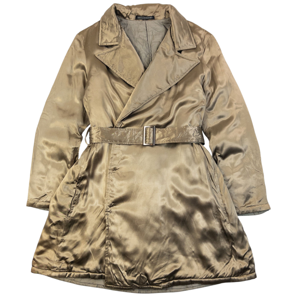 Vintage 2000s Yohji Yamamoto NOIR Belt Waist Satin Trench Jacket Womens Size S