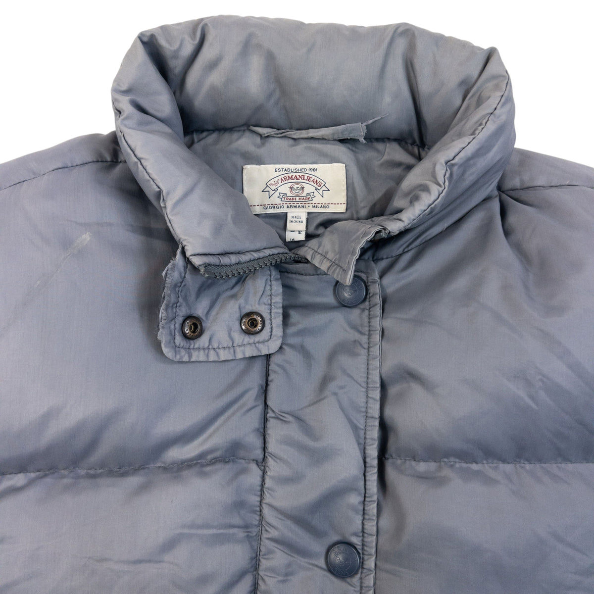 Vintage 90s Armani Jeans Zip Up Puffer Jacket in grey, photo 3