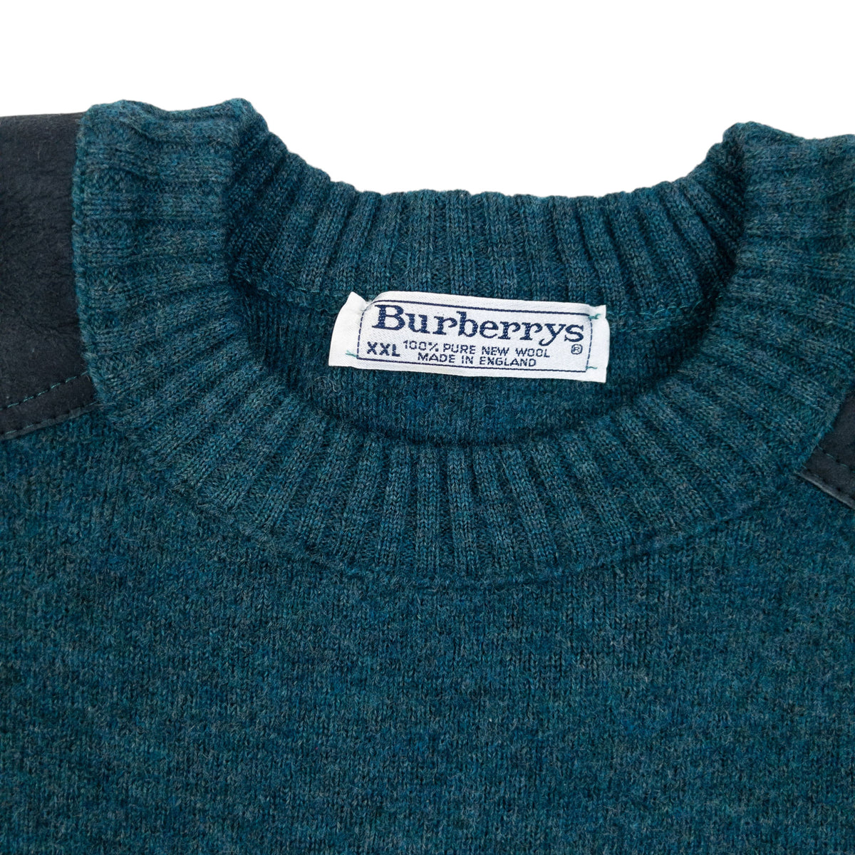 Vintage 90s Burberry Suede Patch Wool Jumper in blue, photo 3