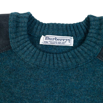 Vintage 90s Burberry Suede Patch Wool Jumper in blue, photo 3