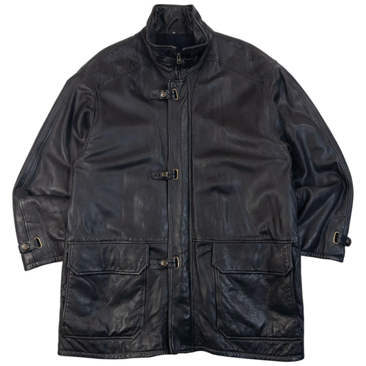 Vintage 90s Hugo Boss Zip Up Clasp Leather Jacket Size XXL