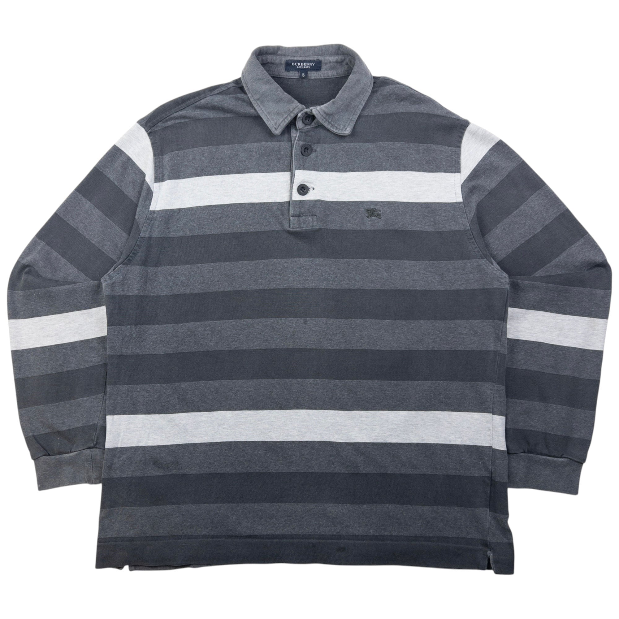 Vintage Burberry Striped Long Sleeve Polo Shirt Size M