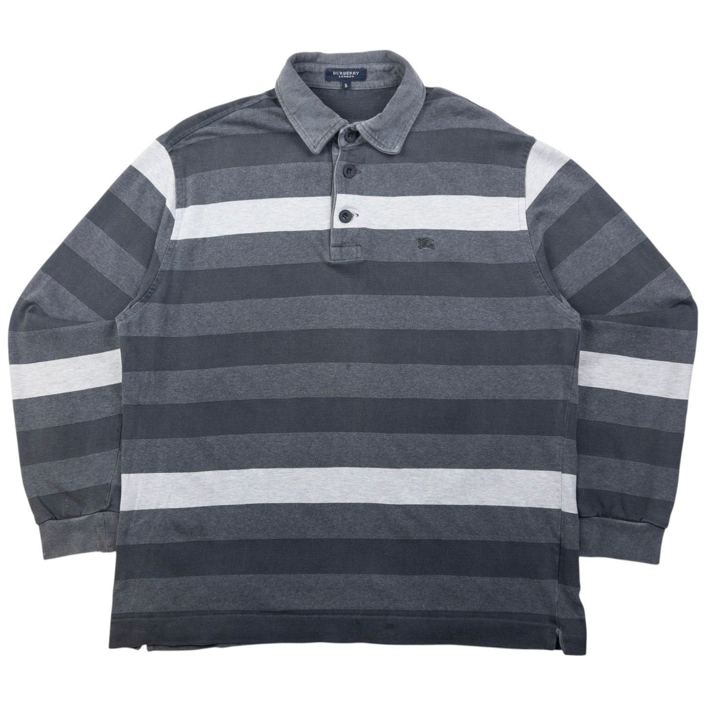 Vintage Burberry Striped Long Sleeve Polo Shirt Size M