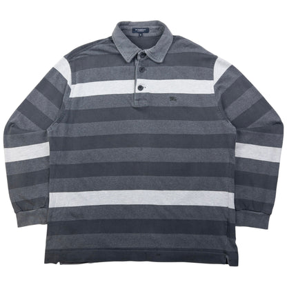 Vintage Burberry Striped Long Sleeve Polo Shirt Size M