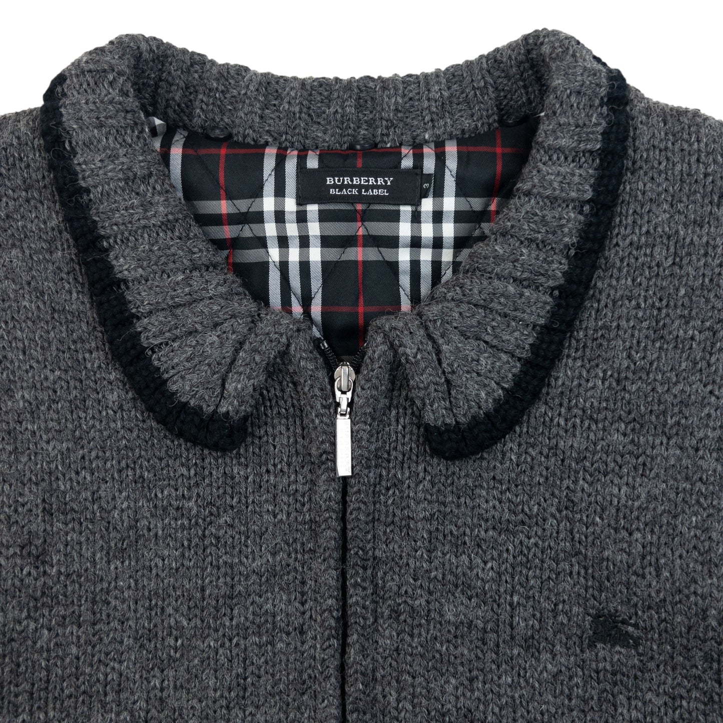 Vintage 2000s Burberry Black Label Nova Check Lined Wool Knit Jacket Size S
