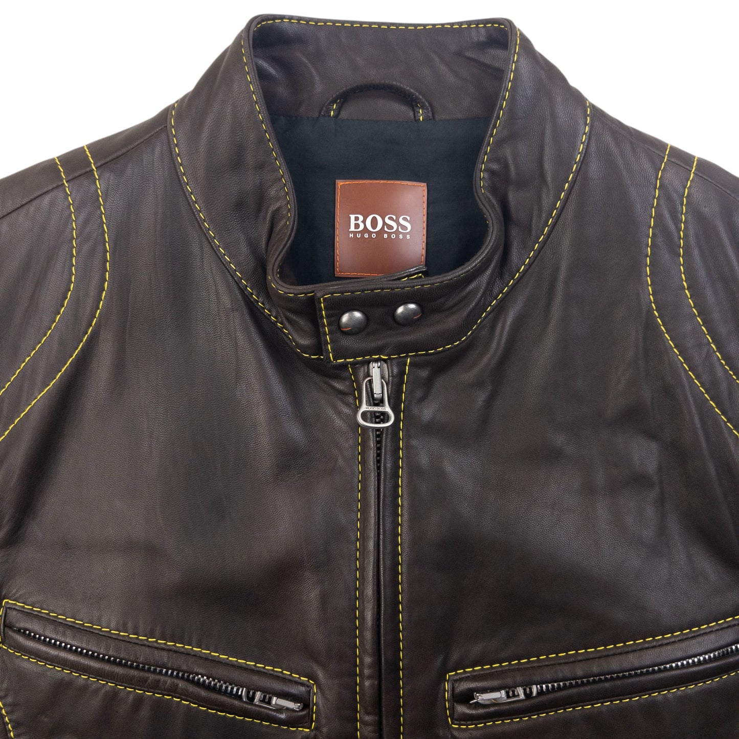 Vintage 90s Hugo Boss Contrast Stitching  Leather Jacket Size L