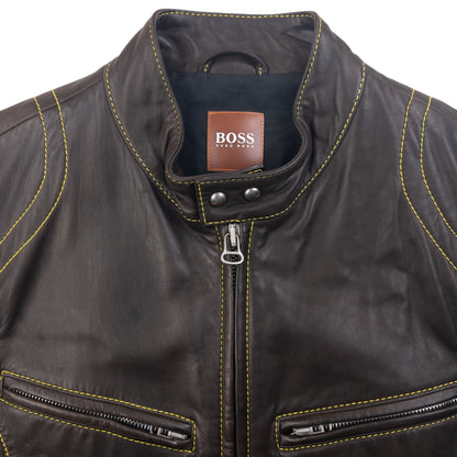 Vintage 90s Hugo Boss Contrast Stitching  Leather Jacket Size L