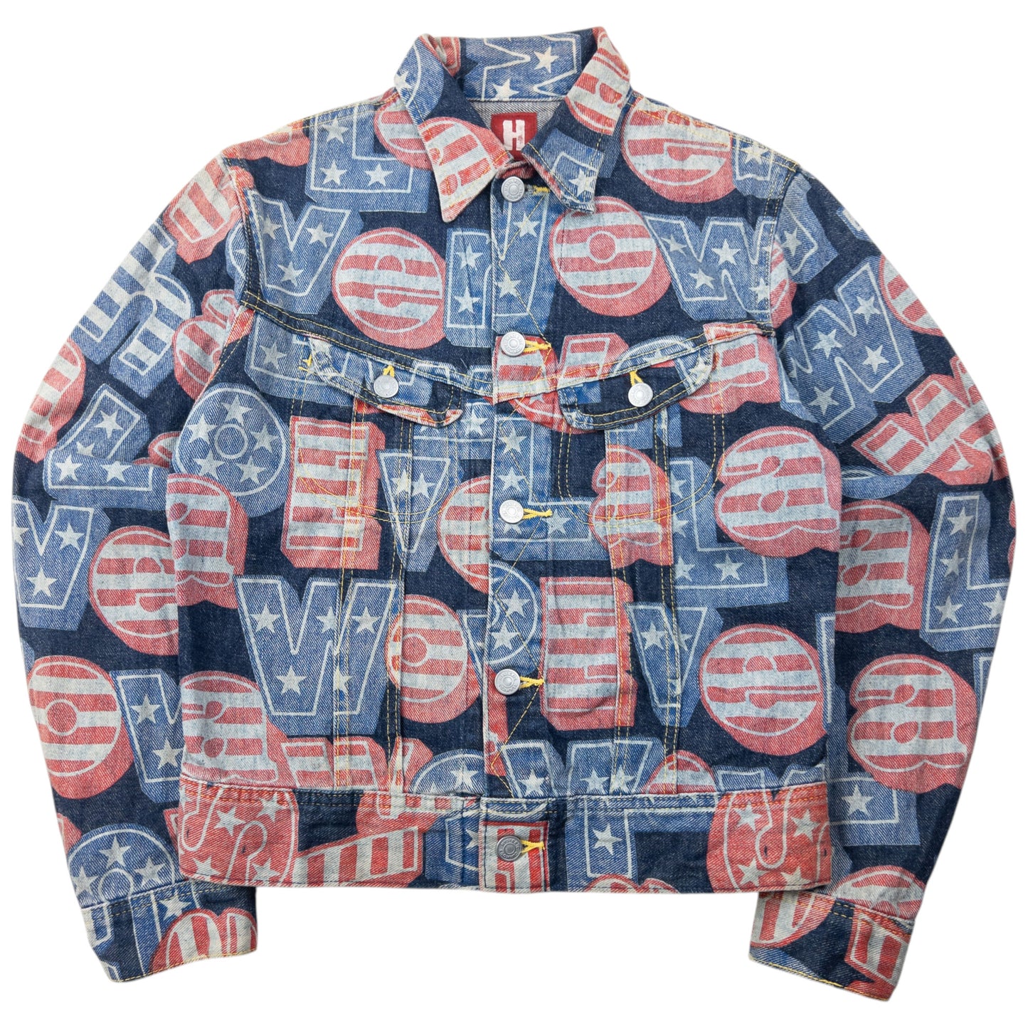 Vintage 90s Hysteric Glamour Stars & Stripes Text Denim Jacket Womens Size S