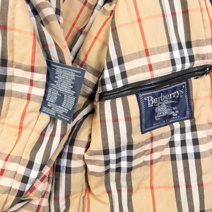 Vintage 90s Burberry Nova Check Lined Leather Duffle Jacket in black, photo 7