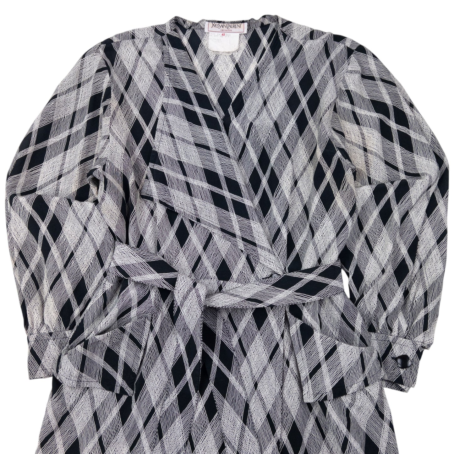 Vintage 70s YSL Yves Saint Laurent Belt Waist Silk Wrap Dress Womens Size L