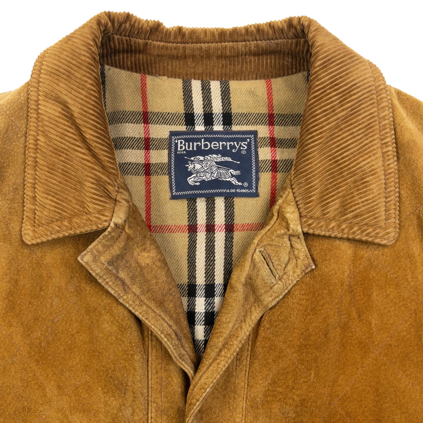 Vintage 90s Burberry Nova Check Lined Suede Leather Jacket Size L