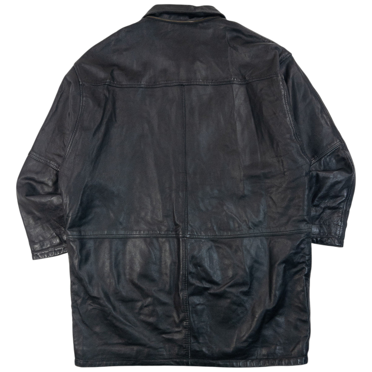 Vintage 90s Burberry Nova Check Lined Leather Duffle Jacket in black, photo 3