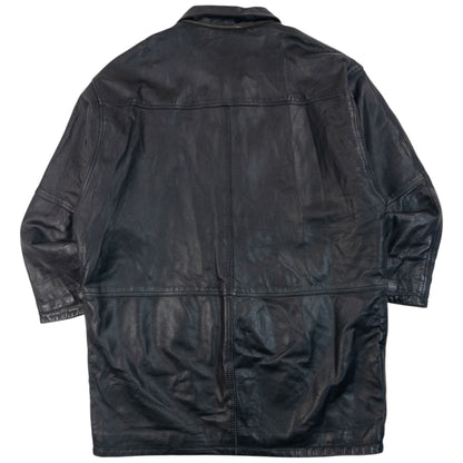 Vintage 90s Burberry Nova Check Lined Leather Duffle Jacket in black, photo 3