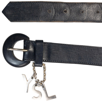 Vintage 2000s YSL Yves Saint Laurent Charm Leather Belt in black, photo 5