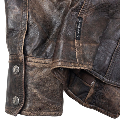 Vintage Armani Jeans Cropped Leather Jacket Womens Size M