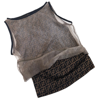 Vintage 90s Fendi Monogram Layered Mesh Top Womens Size M