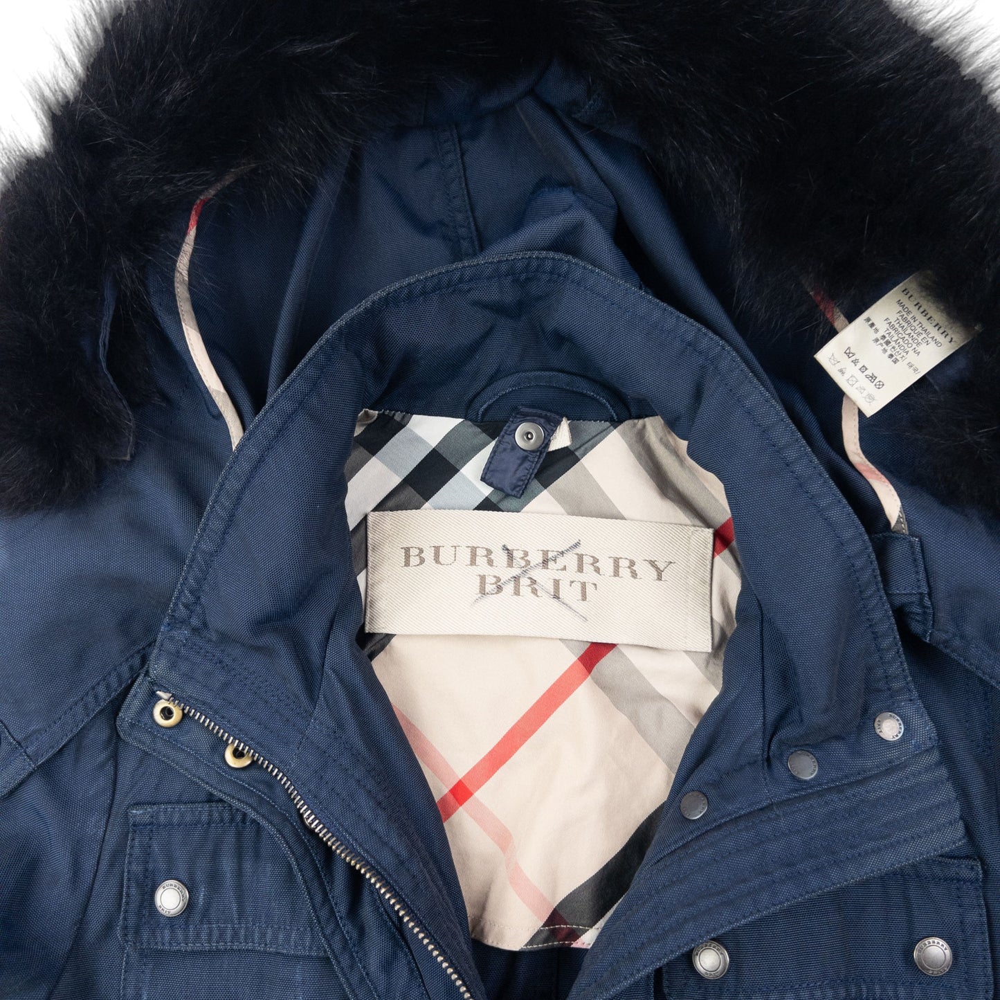 Vintage Burberry Brit Fur Hood Jacket Womens Size M