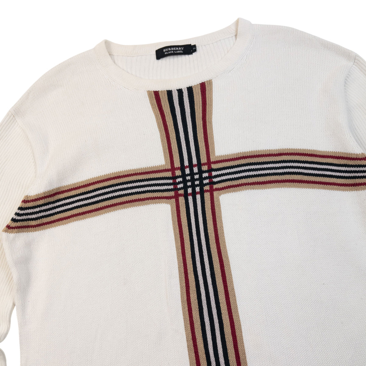 Vintage 2000s Burberry Black Label Nova Check Knit Jumper in white, photo 5