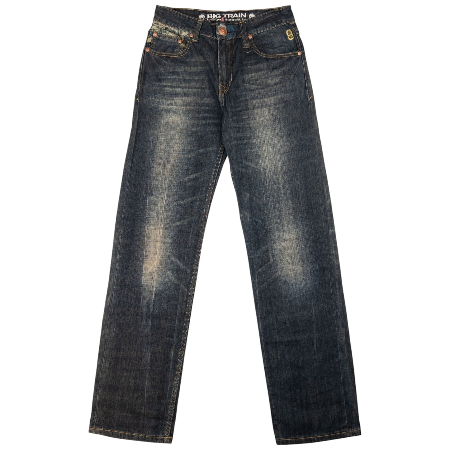 Vintage Big Train Embroidered Patchwork Japanese Denim Jeans Size W30