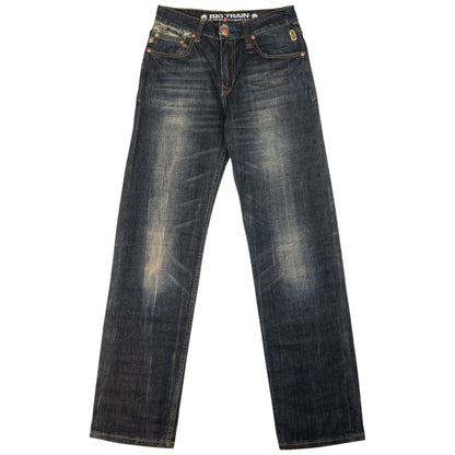 Vintage Big Train Embroidered Patchwork Japanese Denim Jeans Size W30
