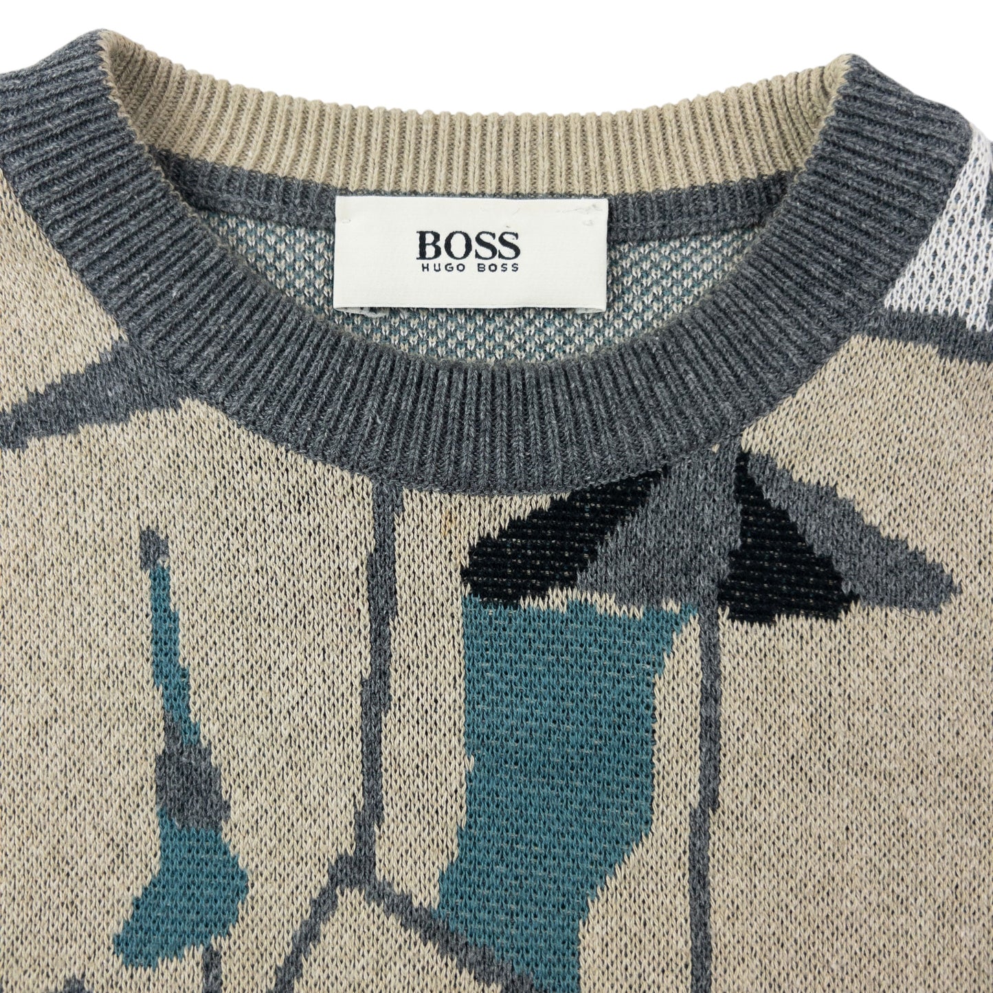 Vintage 80s Hugo Boss Beach Umbrella Pattern Jumper Size L