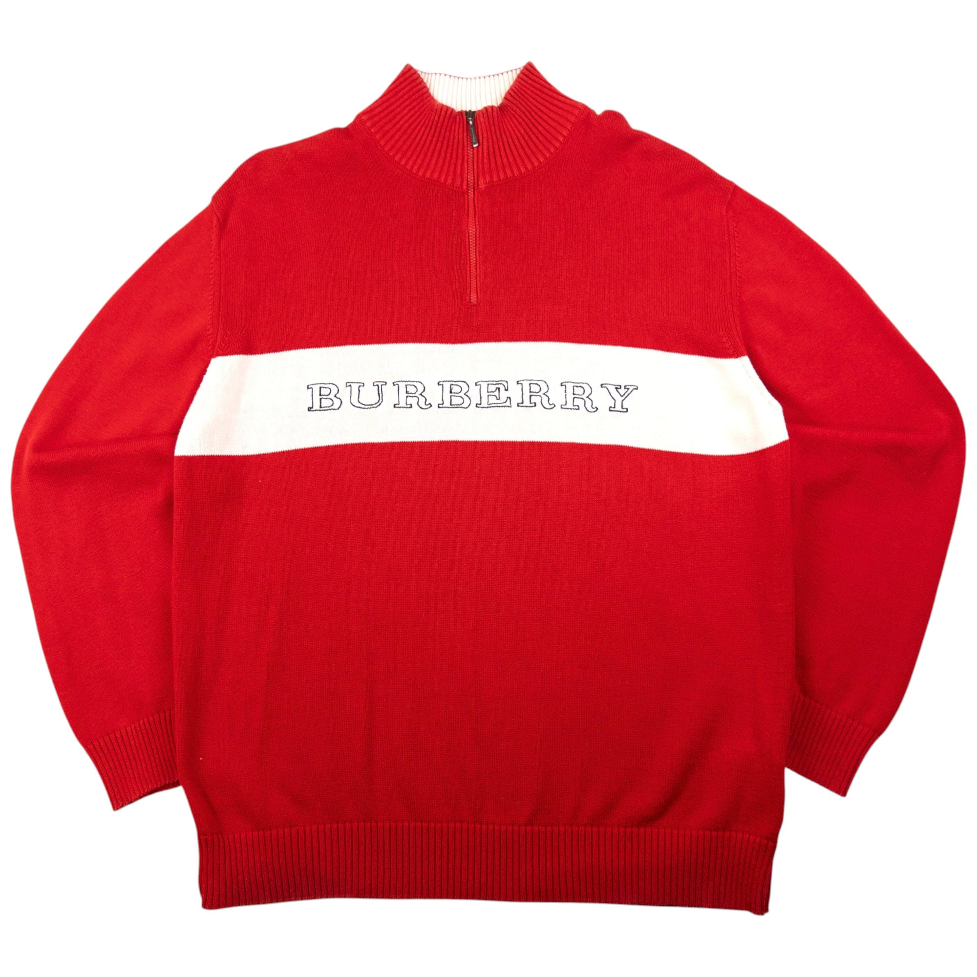 Vintage Burberry Embroidered Q Zip Jumper Size