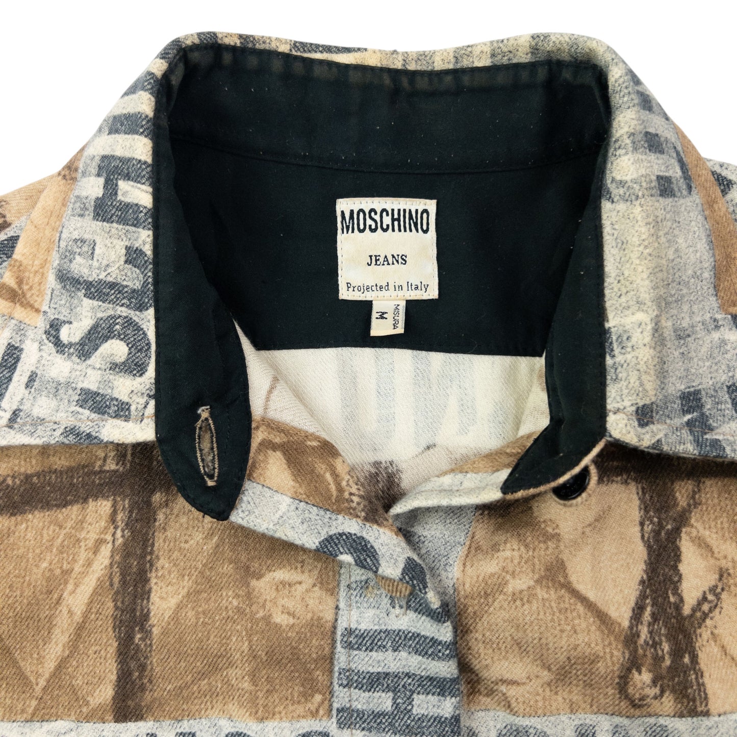 Vintage 2000s Moschino Jeans Tape Check Long Sleeve Button Up Wool Shirt Size M