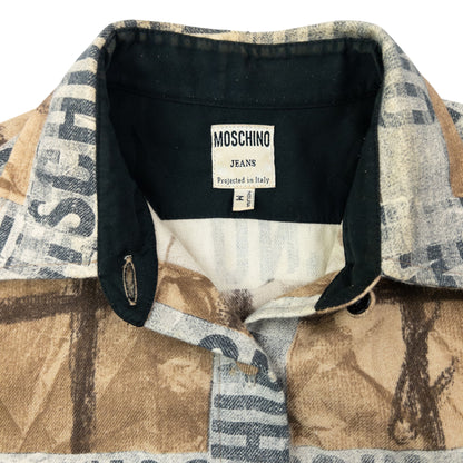Vintage 2000s Moschino Jeans Tape Check Long Sleeve Button Up Wool Shirt Size M