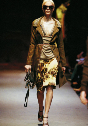 Vintage FW2004 Prada Ruched Pleat Landscape And Temple Skirt Womens Size W28