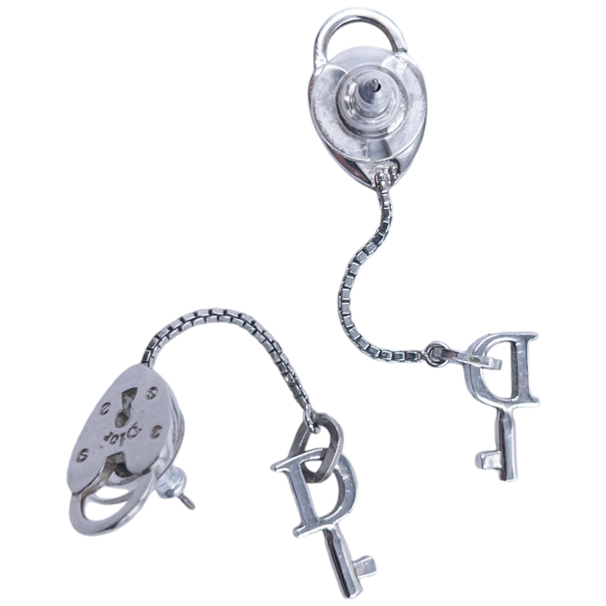 Vintage Dior Silver Heart Lock & Key Earrings