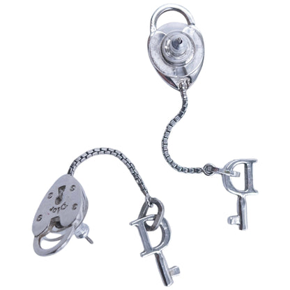 Vintage Dior Silver Heart Lock & Key Earrings