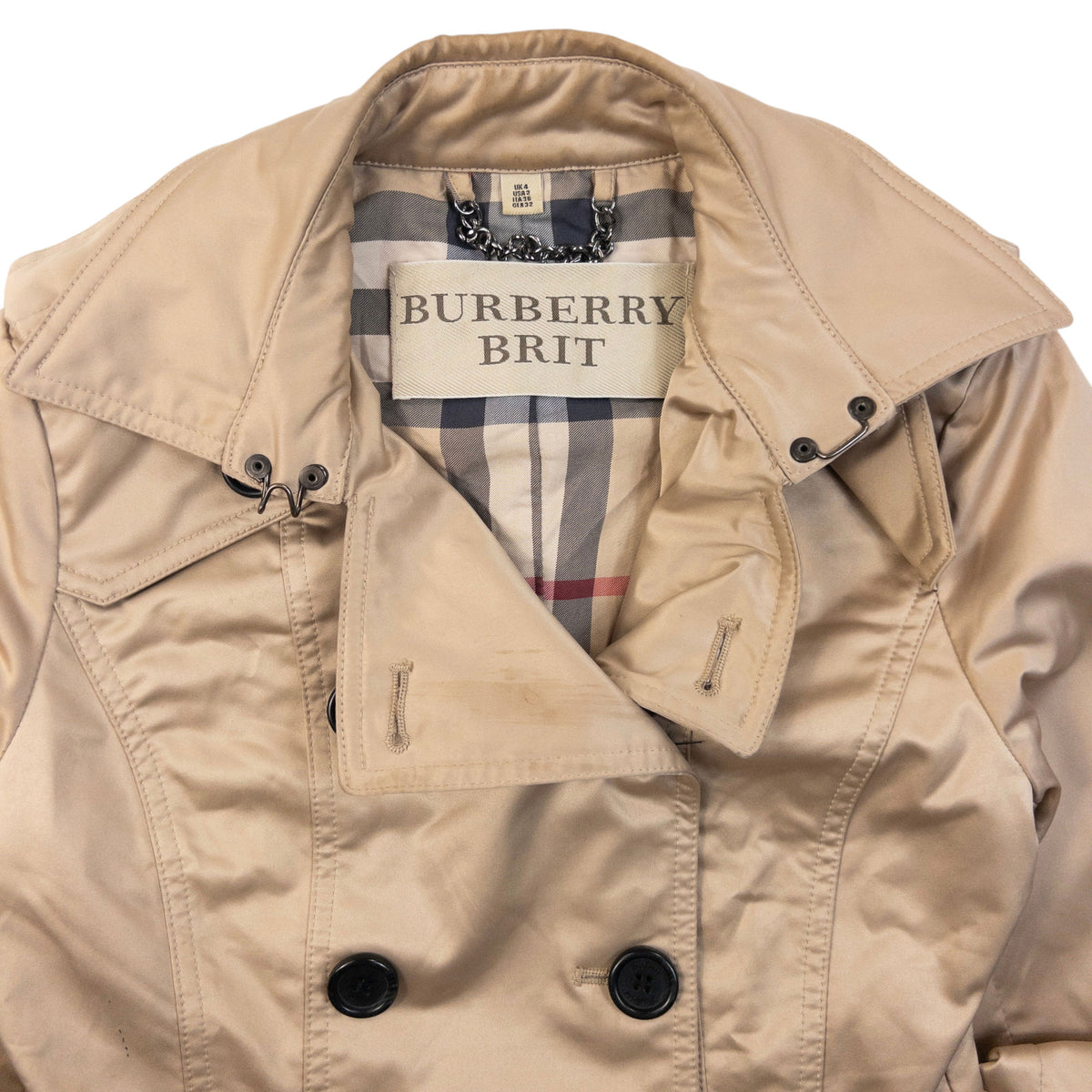 Vintage Burberry Brit Nova Check Lined Belt Waist Jacket Womens Size XS