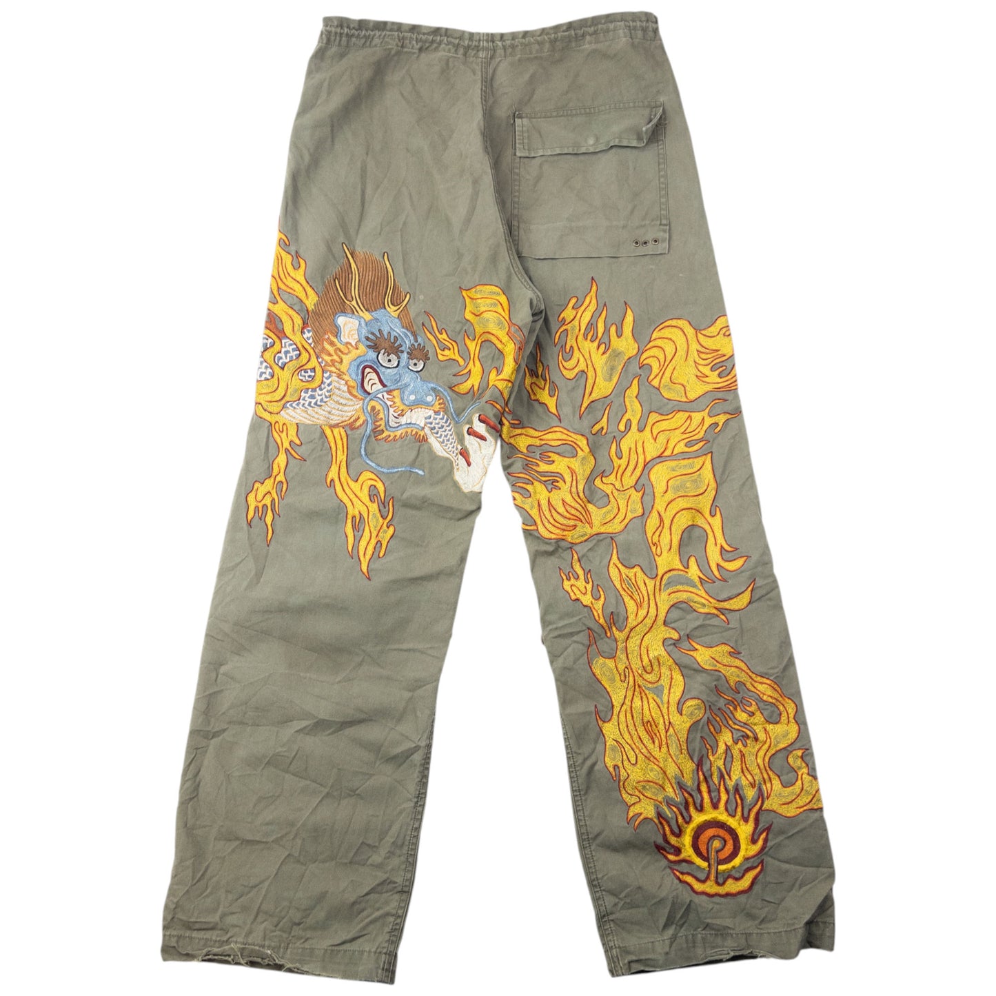 Vintage 2000s Maharishi Embroidered Dragon Roll Up Trousers Size S
