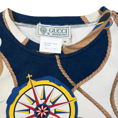 Vintage 80s Gucci Nautical Map Print Dress Womens Size M