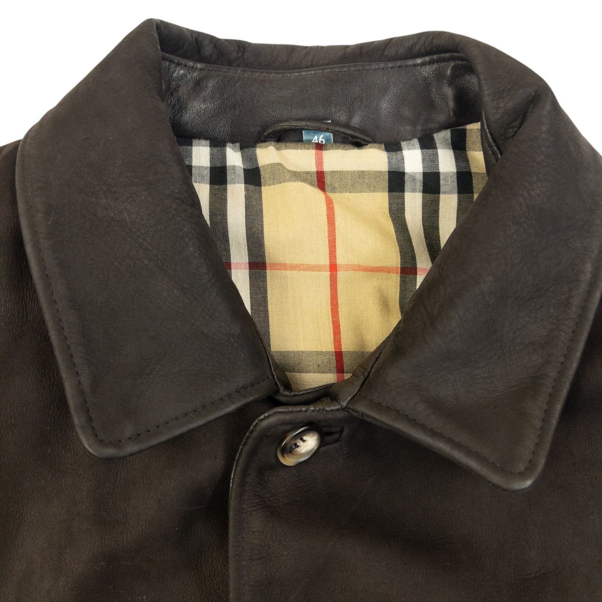 Vintage 2000s Burberry Nova Check Lined Leather Jacket Size XL